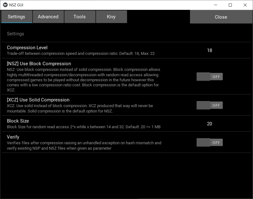 NSZ GUI Settings